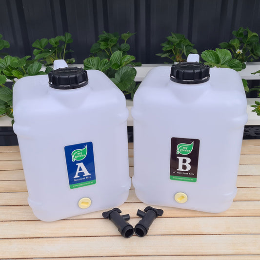 Two nutrient mixing 10L Jerry Cans - Part A and Part B