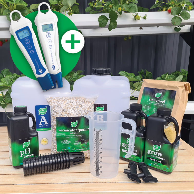 Hydroponic starter kit for beginners to grow in their own Hydroponic NFT system, which is a hydroponic tower. Everything you need to start growing with Hydroponics.